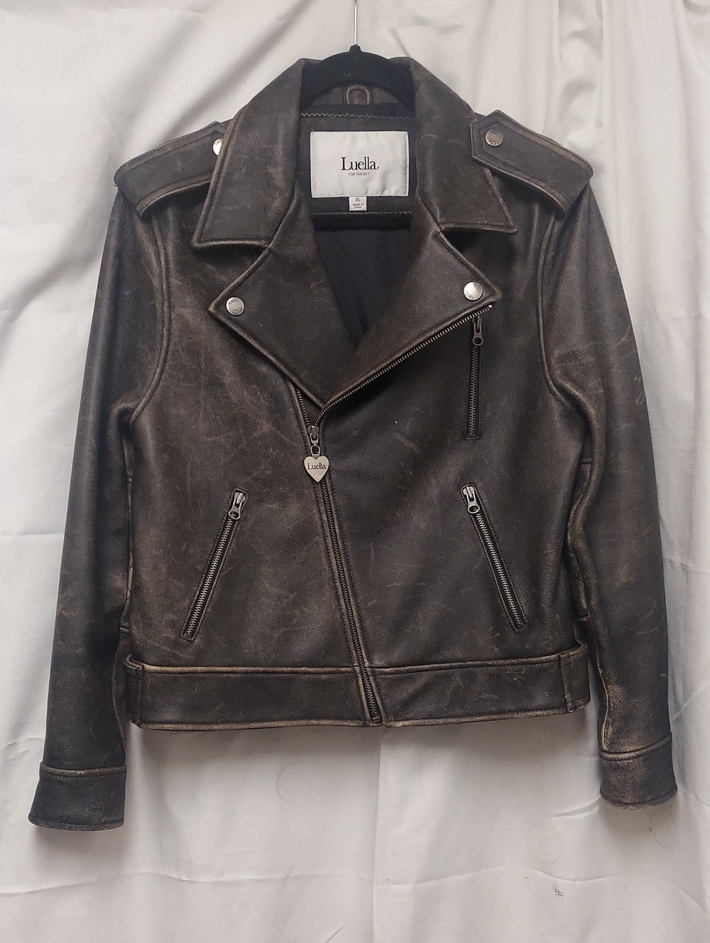 LUELLA New Distressed 100% Leather XL Brown Moto Jacket
